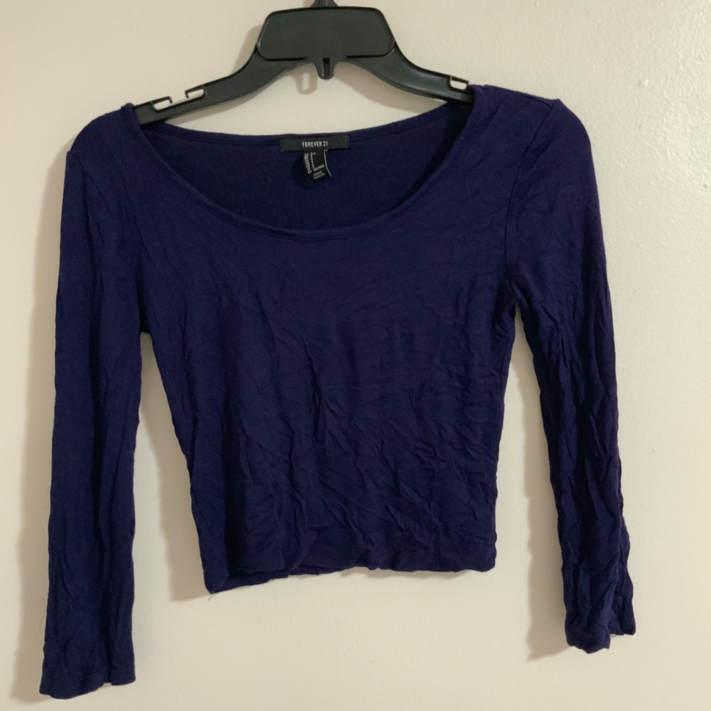 F21 Navy Blue three quarter sleeve crop top
